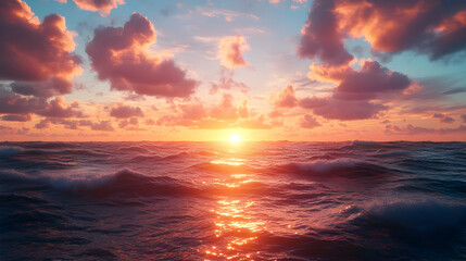 Fototapeta premium Sunset Over the Ocean Waves - Realistic Image