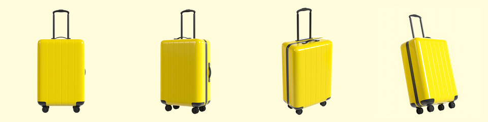 Set of Yellow Flight Suit Case Minimalist 3D Illustration Isolated