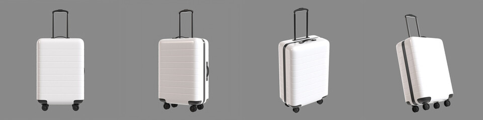 Set of White Flight Suit Case Minimalist 3D Illustration Isolated