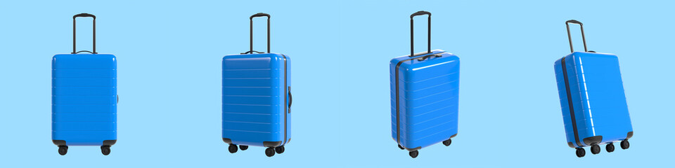 Set of Blue Flight Suit Case Minimalist 3D Illustration Isolated