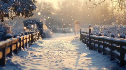 Fototapeta premium Serene Winter Landscape with Soft Snow and Warm Tones