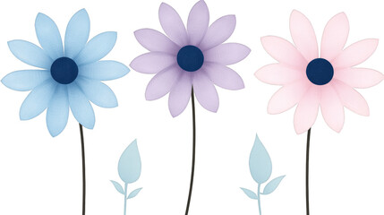 Obraz premium Closeup of three vibrant flowers with lush green leaves, a captivating display of nature's beauty
