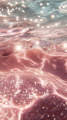 Dreamy Macro Shot of Sparkling Pink Water with Gold Glitter &ndash; High-Definition, Pastel Aesthetic for Wallpaper and Background