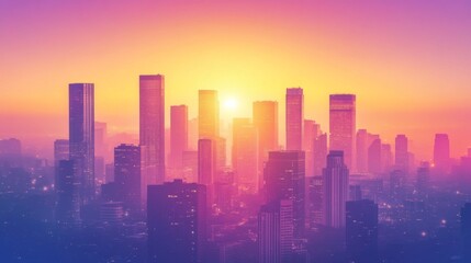 Fototapeta premium Stunning City Skyline with Gradient Lighting Effects