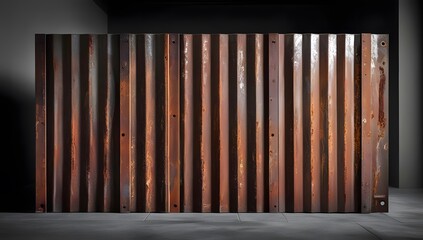 Old rusty zinc wall panels with rusty texture as a background. Vintage retro interior design concept. Rusty zinc sheets. Place to add text and design. Photo of rotten zinc surface. Iron sheets.