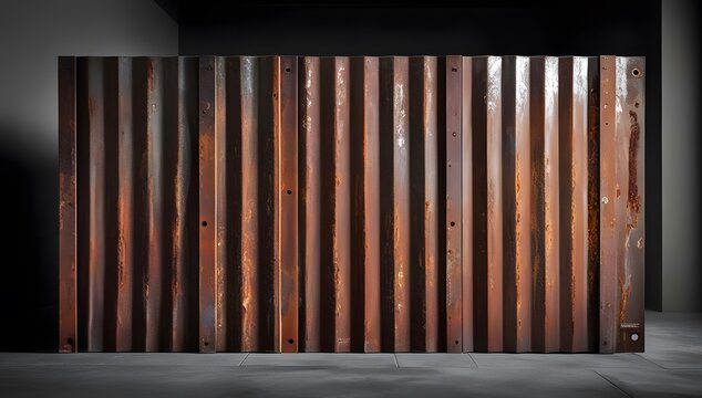 Old rusty zinc wall panels with rusty texture as a background. Vintage retro interior design concept. Rusty zinc sheets. Place to add text and design. Photo of rotten zinc surface. Iron sheets.