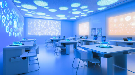 Futuristic Classroom with Holographic Displays