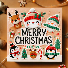 Fototapeta premium A cheerful Christmas greeting card featuring a cute snowman, perfect for celebrating the holiday season with festive designs and warm wishes