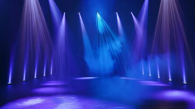 Empty festival stage, Motion light stage neon blue modern concert stage