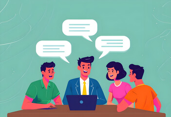 business people with speech bubbles, people talking in a meeting 