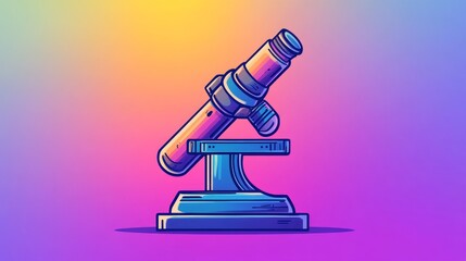 Microscope icon, gradient background transitioning through vibrant hues, minimalistic flat design, sharp lines with a modern scientific aesthetic