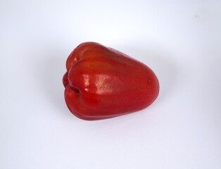 close up photo of beautiful and delicious red water apple fruit, on white background
