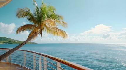 Fototapeta premium Cruise To Caribbean With Palm tree On Coral Beach. 