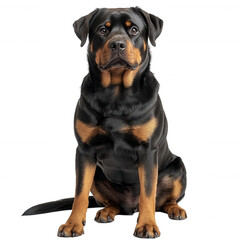 Fototapeta premium A majestic Rottweiler sitting proudly against a white isolated background. transparent background