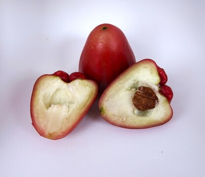 photo of fresh red water apple, on white background