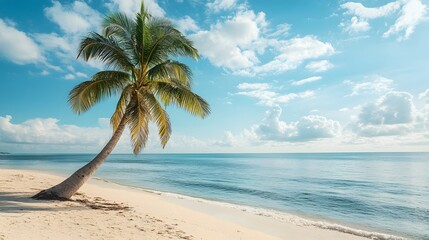 Fototapeta premium Cruise To Caribbean With Palm tree On Coral Beach. 