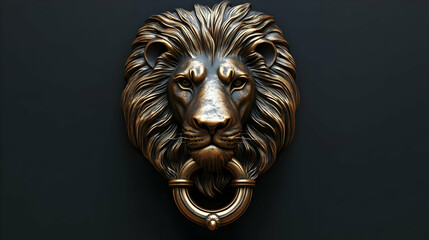 Golden Lion Head Door Knocker 3D Illustration