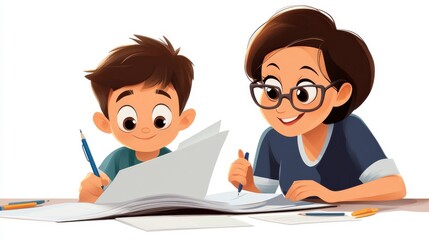 A happy mother and child spend quality time drawing together at a bright table, showcasing creativity, learning, and the joy of artistic expression in family moments.