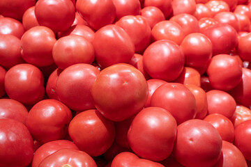 fresh ripe red tomatoes in market.