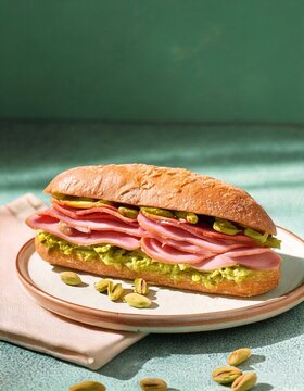 Sandwich de mortadela en plato de ceramica