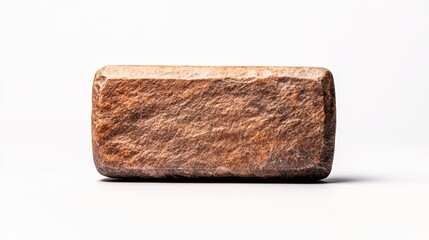 Close-up of ancient Roman rectangular stone brick with textured surface, clean white background, ideal for advertising historical construction materials