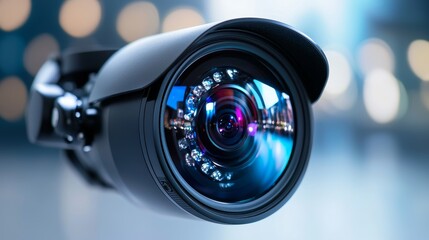 Web camera with adjustable head and wide-angle lens, sleek black body, placed on a clean white surface, sharp detail, crisp lighting