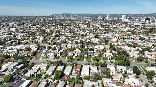 Los Angeles Westside from Rimpau Blvd Aerial Shot Forward California USA