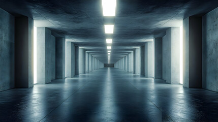 Fototapeta premium 3D Render of a Futuristic Concrete Corridor with Neon Lights
