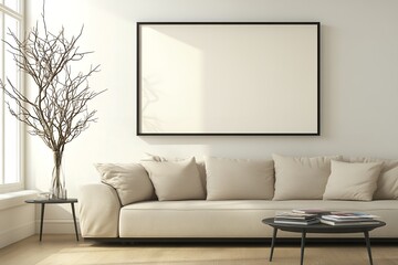 モダンなリビングルームと大きな額縁 | Modern Living Room with Large Frame