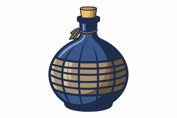 Old demijohn wicker-wrapped glass bottle isolated on a white background