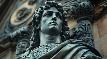Obraz premium Closeup of a Bronze Statue of a Man with Curly Hair - Realistic Image