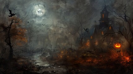 Fototapeta premium Spooky Halloween Night in the Haunted Forest