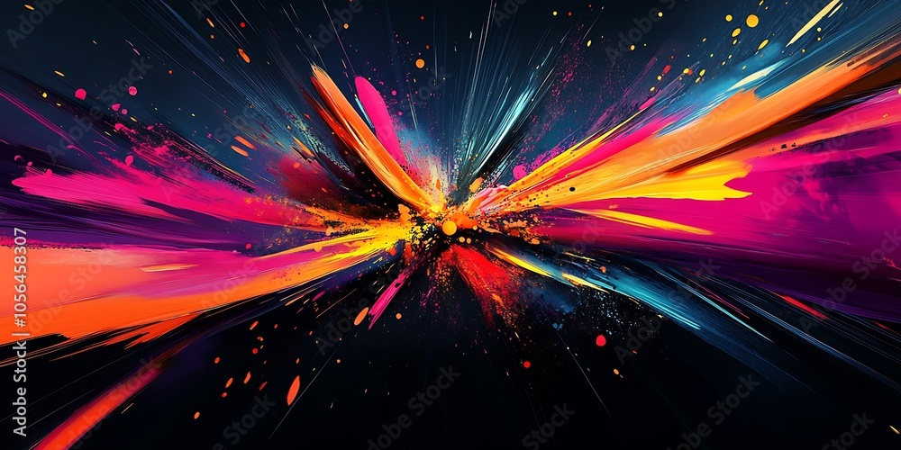 Poster Dynamic abstract painting with vibrant explosion of colors creating a sense of energy and movement in a digital artwork : Generative AI