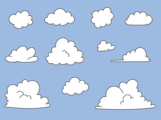 Simple cloudy shapes. Abstract comic weather elements