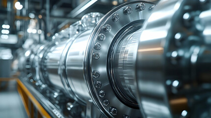 Fototapeta premium Closeup of Industrial Machine with Shiny Metal Parts 3D Illustration