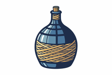 Old demijohn wicker-wrapped glass bottle isolated on a white background