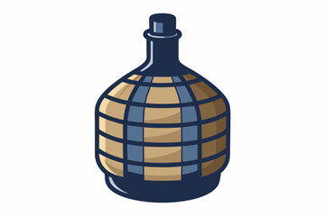 Old demijohn wicker-wrapped glass bottle isolated on a white background