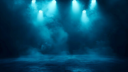 Dark Blue Abstract Background with Spotlights and Fog