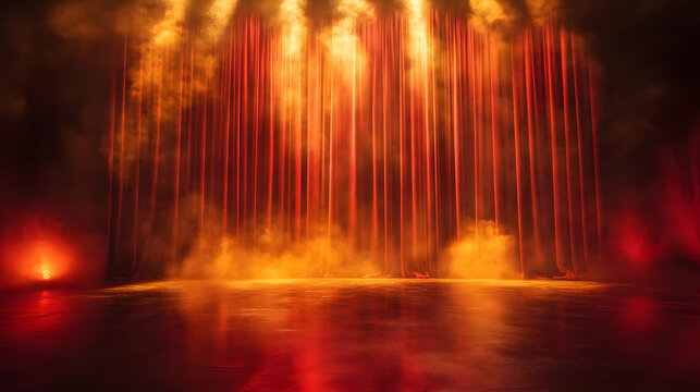 Red Curtain Stage Background With Smoke and Lights Illustration