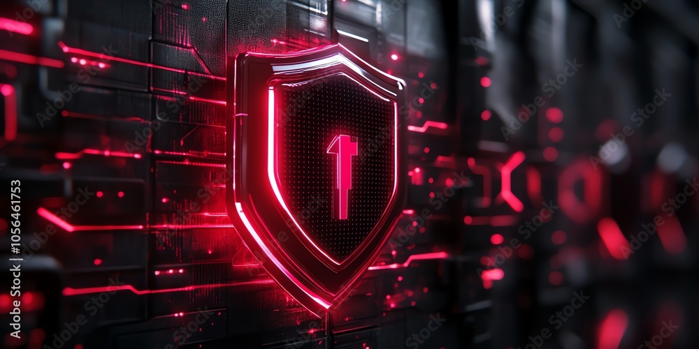 Poster a glowing red shield with the number one inside, set against a dark, futuristic background.