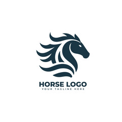a flat design logo of a horse in motion