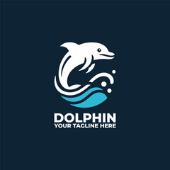 flat design logo of a dolphin leaping