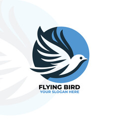 a flat design logo of a flying bird in a minimalist style