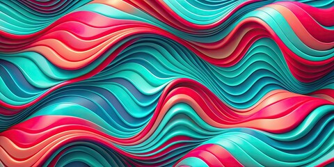 Psychedelic Summer Vintage Background with Wavy Patterns in Turquoise, Pink, Red, and Blue for Banners and Posters