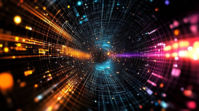 Abstract Light Tunnel with Multicolored Streaks for Futuristic and Technological Backgrounds : Generative AI