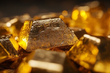 Assorted Gold Bullion Pieces Highlighting Wealth and Investment : Generative AI