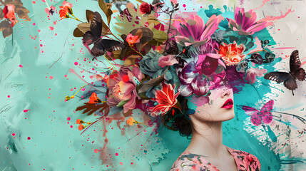 Mixed Media Illustration: "Generate a mixed-media collage illustration combining digital elements with real paper textures, brush strokes