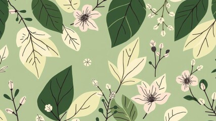 Hand drawn floral seamless pattern with flowers and leaves in linear style botanical minimal abstract trendy contemporary print fashionable repeat template, floral, vector