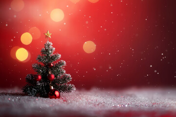 Obraz premium A red holiday background with an empty space for text, Christmas decorations ornament concept.