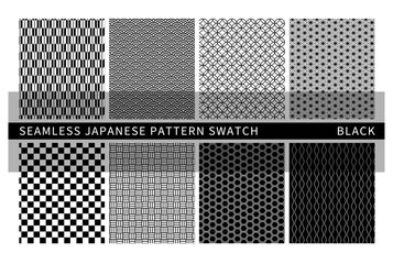 シームレス和柄パターン　黒色セット